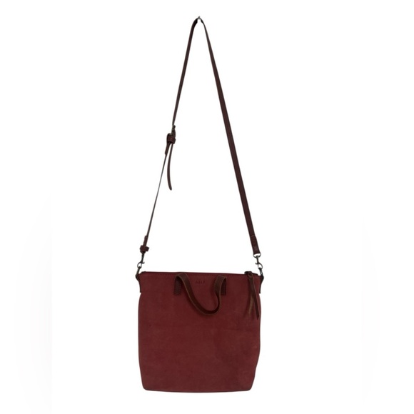 Able red leather minimalist slow fashion top zip tote crossbody purse bag - Picture 2 of 11